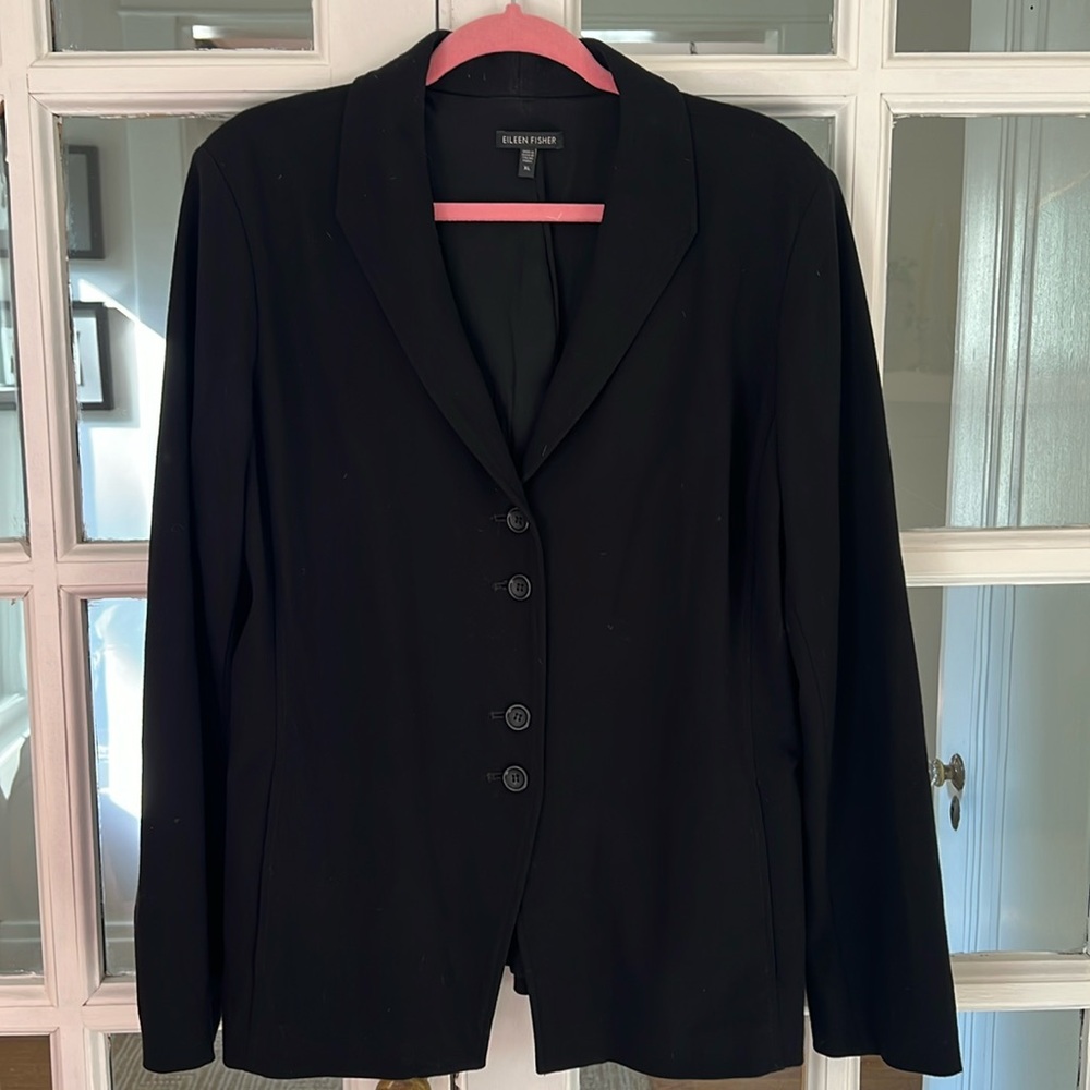 Eileen Fisher Knit Single Breasted Blazer Black | XL